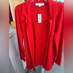 LOFT Vibrant Red Knit Cardigan